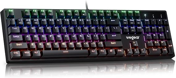 wegear Wired Mechanical Gaming Keyboard with Clicky Switch,104-Key, Black | Full Size, 11 Modes RGB Backlit, Anti-Ghosting, Double-Shot ABS Keycaps, Lighted Computer Key-Board for PC Windows