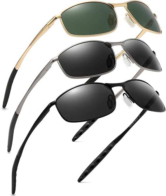 SUNGAIT Mens Narrow Polarized Sunglasses Metal Frame Small Rectangle Retro Durable UV400 Protection