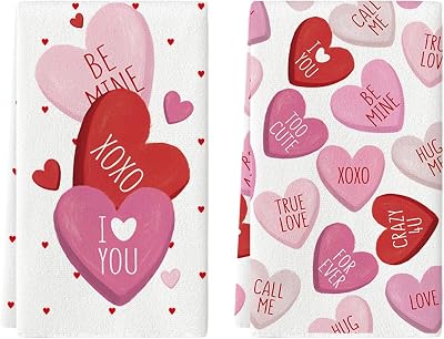 Artoid Mode Red Heart True Love Forever Valentines Kitchen Towels Dish Towels, 18x26 Inch Anniversary Wedding Decoration Hand Towels Set of 2