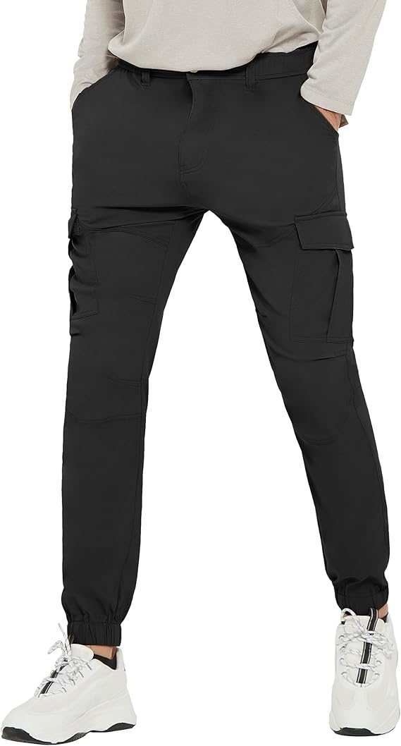 PULI Mens Waterproof Hiking Pants, Slim Fit Cargo Joggers, Stretch Quick Dry Outdoor Pants with Pockets