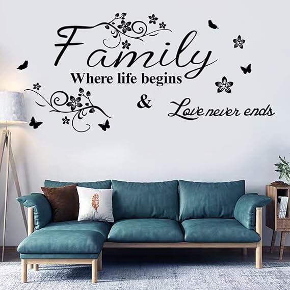Wall Stickers for Bedroom and Living Room, Wall Decals Warmly for Living Room Quote- Family Where Life Begins & Love Never Ends Art Wall Sticker Hiata