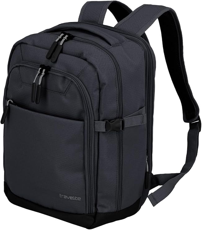 travelite carry on backpack, RyanAir dimensions, kick off, laptop backpack 13 inches, practical backpack with expansion pleat + clip function, 40 cm, 20 - 23 liters, D'anthrazit, 40, Classic