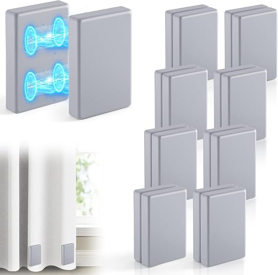 16 Pcs Outdoor Curtain Weights,8 Pairs Double Upgrade to Heavier Magnetic Drapery Weights 2.4LB Silicone Wrapped Waterproof Curtain Magnets Keep Fabric Stay in Place in Winds,Gery