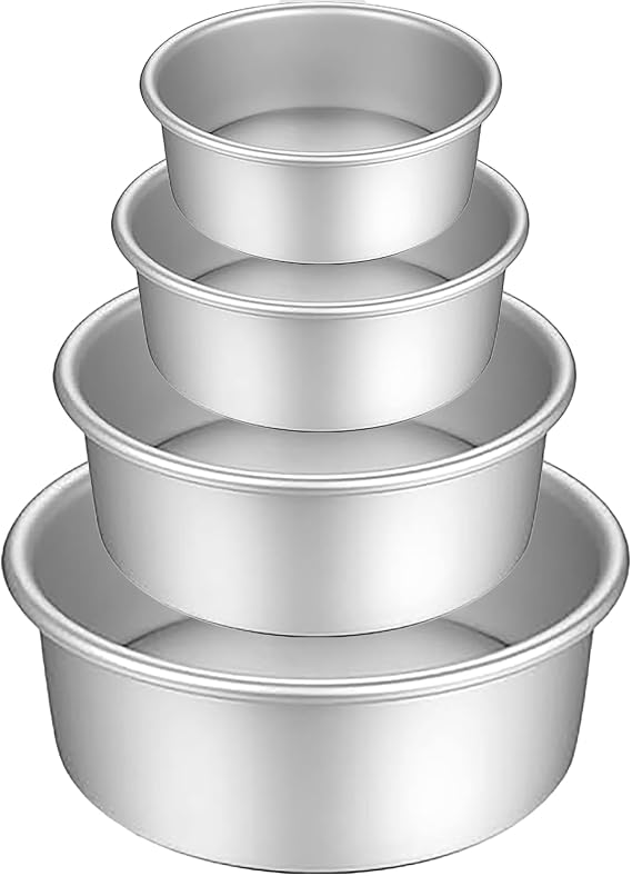 4 Pcs Round Cake Tin-Non-Stick Aluminum Bakeware-Removable Bottom-Easy Clean-Cheesecake Tin-Cake Tins for Baking for Mousse Chiffon Cakes Birthday Wedding Christmas(5inch+6inch+7inch+8inch)