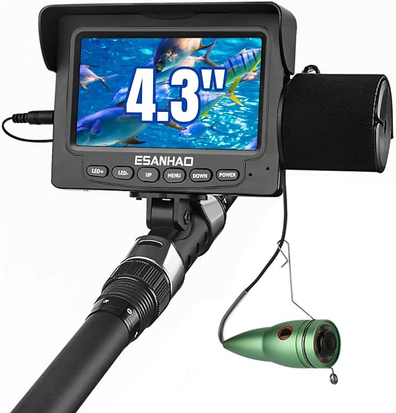 Underwater Fishing Camera for Rod Portable 1200TVL Fish Camera with IR Light, 4.3'' LCD Monitor, 15m/49ft Cable for Ice Fishing, Lake Kayak Boat Saltwater Fishing