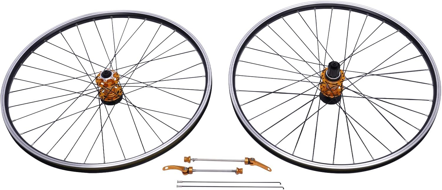 27.5 Inch Mountain Bike Wheelset, Aluminum Alloy Dual-Six-Hole Disc-Brakes Disc Brake MTB Wheelset, Quick Release Front Rear Wheels Golden Hub, Fit Cassette Bicycle Wheelset, 32 Spoke