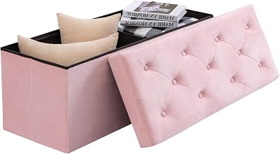 BRIAN & DANY 43 Inches Ottoman with Storage, Velvet Storage Ottoman Bench, End of Bed Benches, Folding Ottomans for Bedroom, Living Room and Entryway Pink
