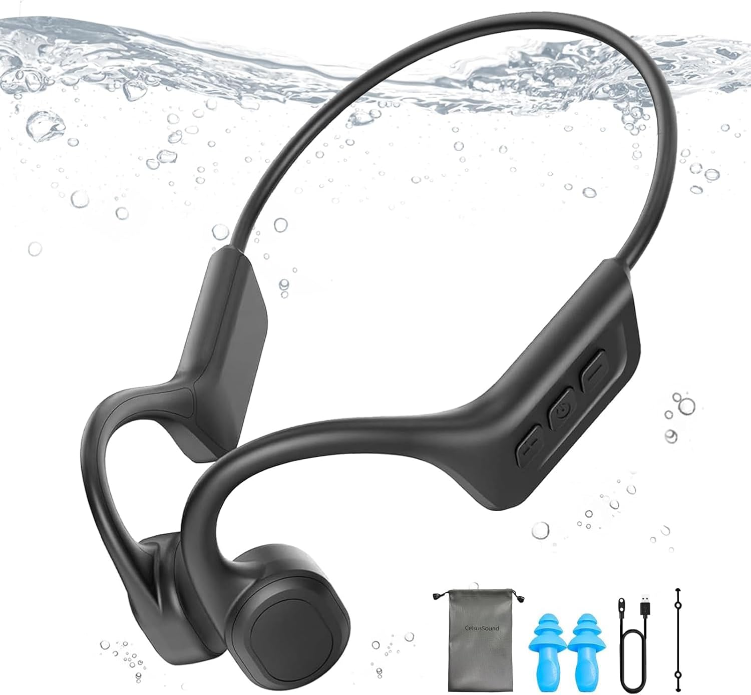 Generic Bone Conduction Headphones Swimming,IPX8 waterproof headphones for swimming with Mic,Built-in 32GB MP3&10 Playtime,Open Ear Wireless Bluetooth 5.3 Earphones for Running,Diving,Cycling., Black