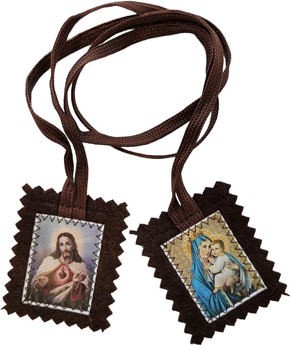 Brown Wool Scapular of Our Lady of Mt. Carmel and Sacred Heart - Durable, strong Catholic gifts for Confirmation, Holy Communion, Feast days, Christmas.