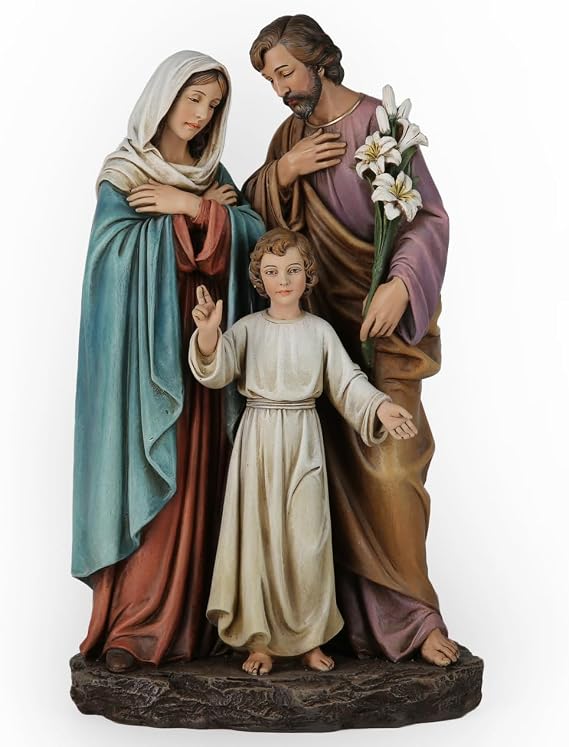 BC Catholic 12" H Holy Family Statue, Youth Jesus, St.Joseph, Virgin Mary | Religious Sagrada Familia Home Decor, Collectable Figurine, Catholic Gift, Renaissance Sculpture Handpainted by Buildclassic