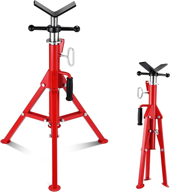 Garvee V Head Pipe Jack Stand, Heavy Duty Pipe Stand, 2500LB Jack Stands Carbon Steel with Portable Folding Legs 28-52 Inch Height Adjustable 1/8"-12" Capacity