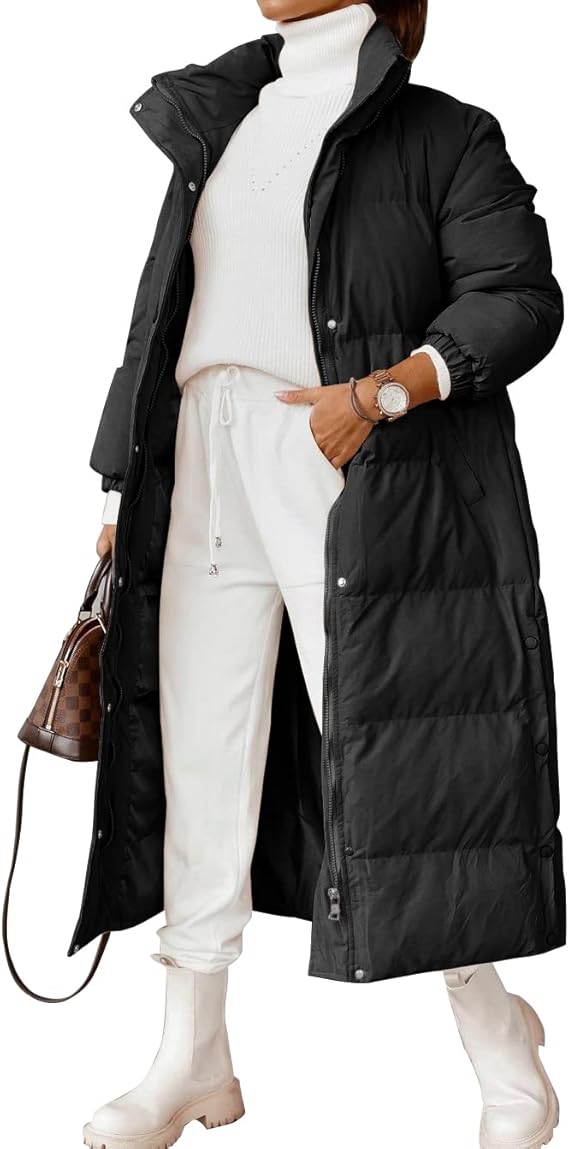 Zwurew Women's Quilted Lightweight Long Puffer Coat Jacket Thickened Winter Coats Zip Up Baggy Down Outerwear