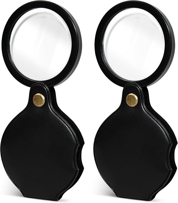 2pcsUpgrade 10x Small Magnifying Glass for Kids and Seniors, Pocket Magnifier with Protective Sheath, Mini Folding Magnifying Glass Reading, Close Work, Repairing, Hobby Or Coins(7cm) (6cm)