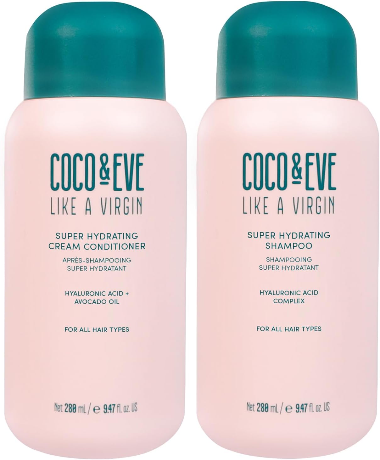 Coco & Eve Like A Virgin - Moisturising Shampoo & Conditioner - Natural Hair Care without Sulphates, with Argan, Coconut and Avocado Oil - for Dry, Damaged & Coloured Hair - 280 ml