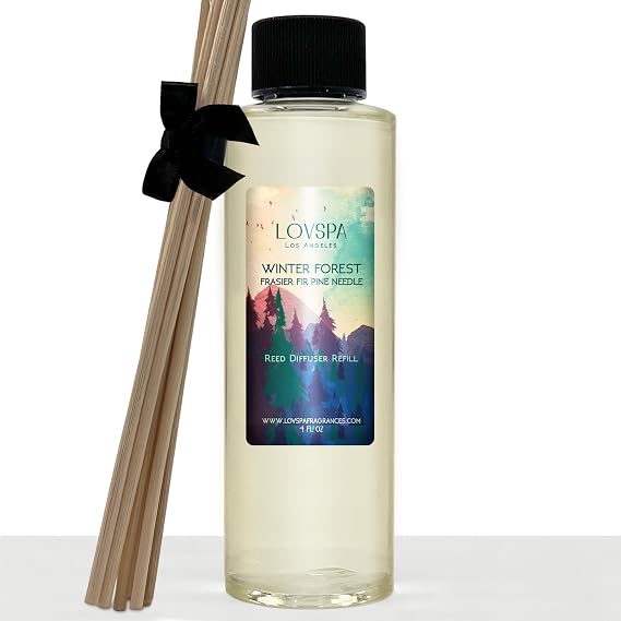 Reed Diffuser Refill Oil, Winter Forest 4 fl oz, Spa Aroma, Room Fragrance | Fir needles, juniper, and sandalwood notes, Holiday and Year round scent, includes natural rattan reeds, for the living room