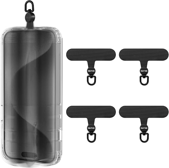OUTXE Phone Tether Tab Rotatable 360, 4 Pack Phone Lanyard Patch for Phone Strap Compatible iPhone & Other Cell Phone (Black)