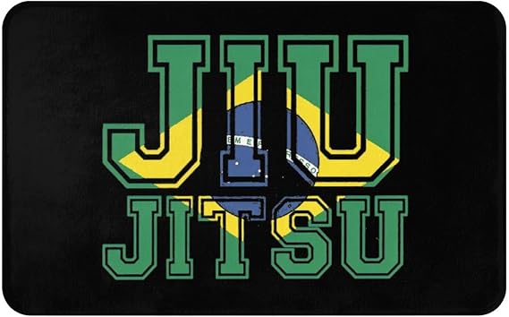 Flag BJJ Tee Brazilian Jiu Jitsu Doormat for Front Door Indoor Outdoor, Non-Slip Absorbent Waterproof Entrance Rug, All-Season Patio Porch Kitchen Bath Mat, 31.5x20, Black