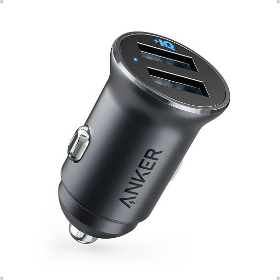 Anker 320 24W Dual-USB Mini Aluminum Car Charger with Blue LED