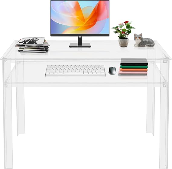Acrylic Clear Desk, Acrylic Console Table Laptop Study Table Home Office Computer Writing Desk with Reserved Holes for Living Rooms, Kitchens, Dining Rooms, Bedroom