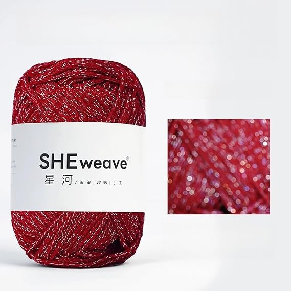 1.5mm Macrame Yarn, 100% Cotton Macrame Cord, 100grame Crochet Yarn, Sparkle Thread ShiningYarn, Glitter SparkleYarn for Crocheting Knitting Sweater Scarf Bag (Poinsettia Red Sparkle)