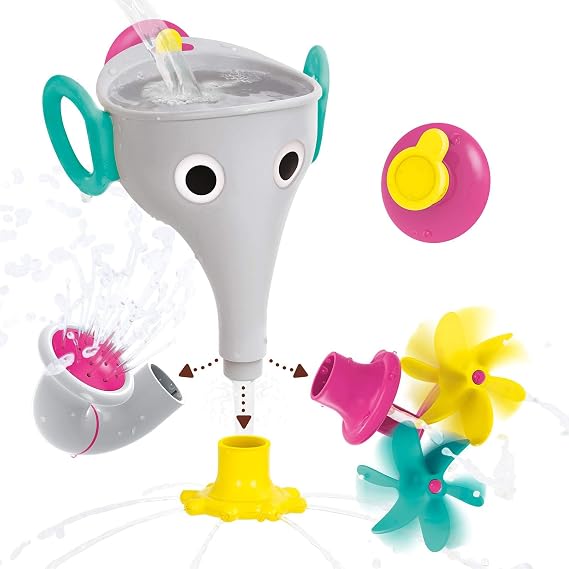 Yookidoo Elephant Trunk Funnel Baby Bath Toy - FunEleFun Fill N Sprinkle - Fun and Imaginative Play with 3 Interchangeable Trunk Accessories for Ages 18m+ (Grey)