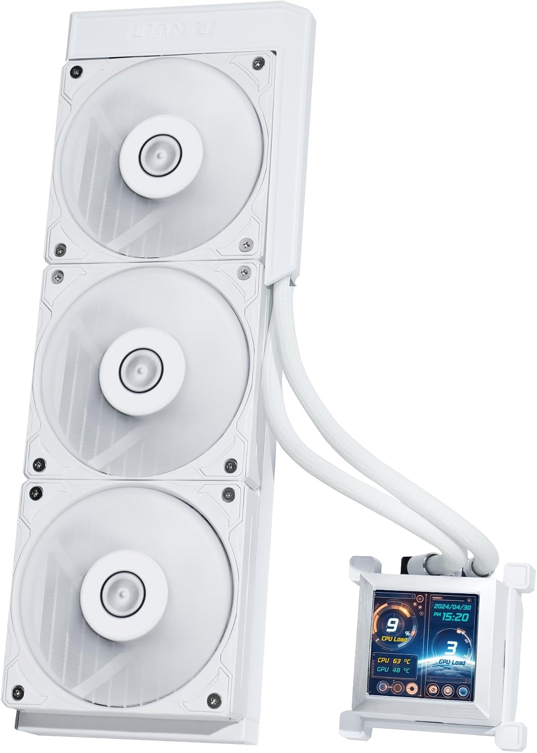 Lian Li Hydroshift 360 AIO - Pre-installed 3 x 28MM Fans - Side-Mounted Coolant Pathway - 2.88” LCD Screen - 480 × 480 Resolution - Captured Screenshots or Recorded Videos - White HSLCD36SW