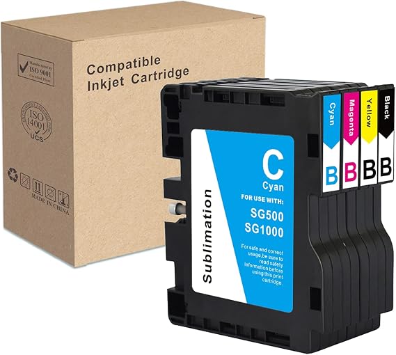 INK+ SG500 SG1000 Sublimation Cartridge Compatible for Sawgrass Virtuoso SG500 SG1000 Printer (1 Black, 1 Cyan, 1 Magenta, 1 Yellow, 4-Pack) Version B