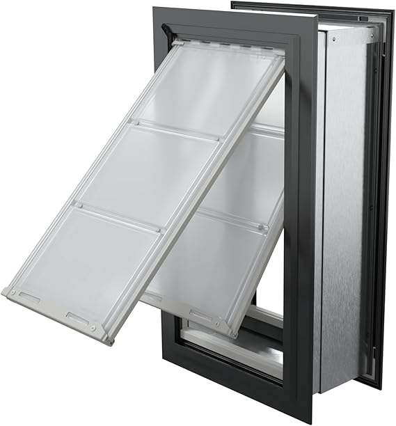 Endura Flap Pet Door for Walls in Black | Energy-Efficient Double Flap Design for Wall Installations | All-Weather Protection with All-Metal Telescoping Tunnel | Black, Large, Double Flap