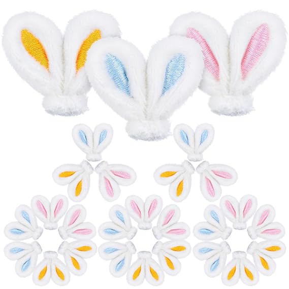 30Pcs Bunny Ears for Craft, Easter Rabbit Hairpins Hair Barrettes Plush Animal Ears DIY Headband Hair Clips Accessories Fabric Charm Diy Craft Easter Party Supplies