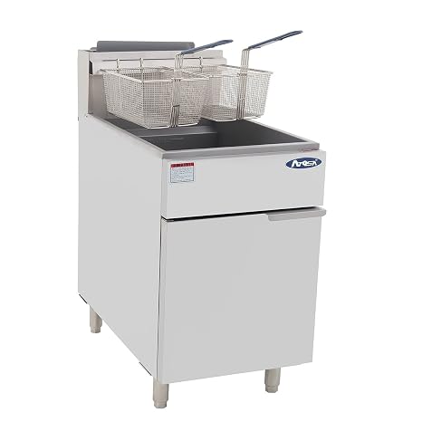 Atosa CookRite ATFS-75-LP 75 lbs Free Standing Floor Fryer with Temperature Control | 4 Cast-Iron Vertical Burner Tubes | 2 Removable Frying Baskets | Stainless Steel, 150,000 BTU, Liquid Propane