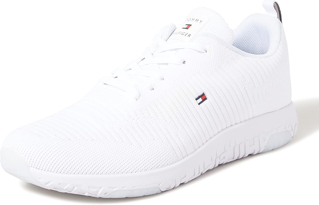 Tommy Hilfiger Men's Runner Trainers Corporate Knit Rib Runner Sports Shoes, White, 10