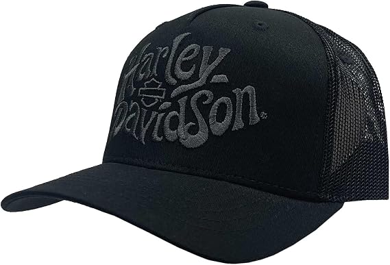 Harley-Davidson Men's Psychedelic Embroidered H-D Adjustable Trucker Hat, Black