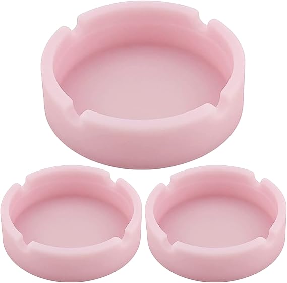 Silicone Heat Resistant Ash Tray - Unbreakable & Washable Ashtray for Outdoor, Restaurant, Indoor and More (3 Pack - Pink)