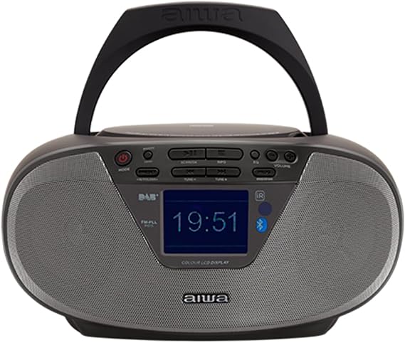 Aiwa BBTU-500DAB/BK Dab+ Portable CD Radio with 2.4" Color Screen, Bluetooth 5.0, USB, CD/CDR/RW/MP3, Dab+, Colour: Black
