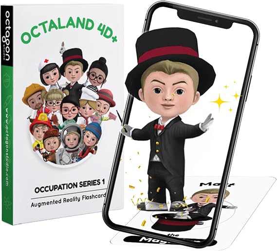 Octaland 4D+ Augmented Reality Flashcards A-Z Alphabet & Career Learning 26 Animated Character Cards Educational Professions Toy for Preschoolers iOS & Android