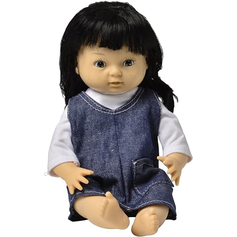 Constructive Playthings 13" Multi-Ethnic Asian Girl Doll with Moveable Head, Arms and Legs, Safe Painted Eyes and Durable Washable Clothes for Ages 19 Months and Up