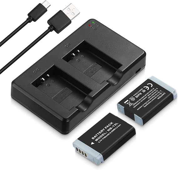 NB-13L Battery 2-Pack and USB Dual Battery Charger for PowerShot SX720 HS, SX730 HS, SX740 HS, SX620 HS, G1 X Mark III, G5 X, G7 X, G7 X Mark II, G9 X, G9 X Mark II Cameras