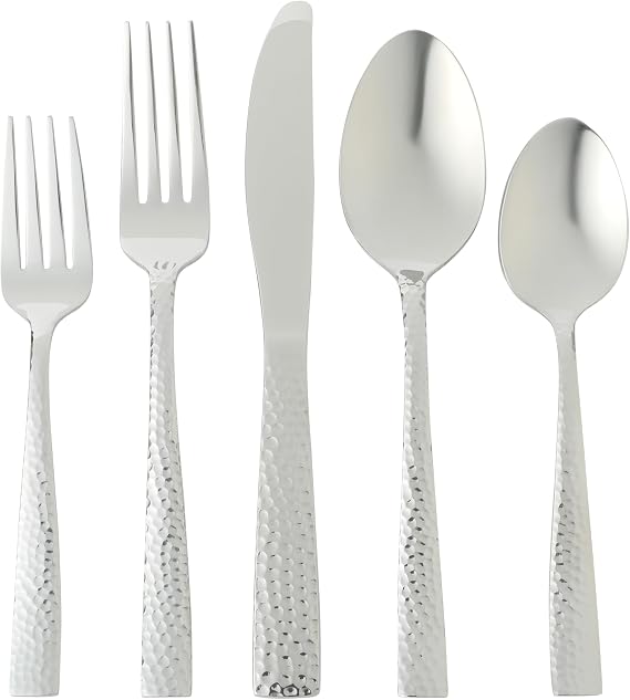 Gibson Home Royal Brighton 20-Piece Stainless Steel Flatware Utensils Set Silverware Service for 4 with Hammered Handle and Polished Finish