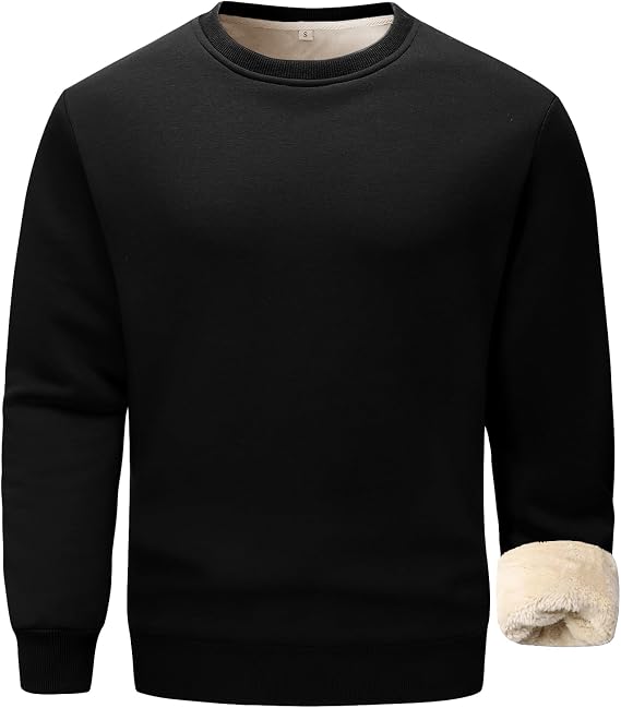 Flygo Men's Sherpa Lined Sweatshirts Fleece Pullover Top Cotton Crew Neck Sweatshirt Warm Sweater Winter Clothes