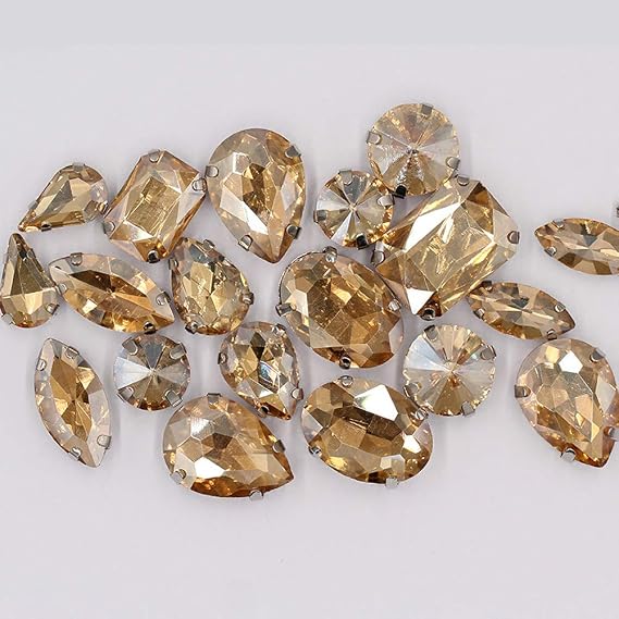 Sew on Rhinestones with Claws, Champagne Rhinestone Mixed Shapes Glass Rhinestones for Crafts, Costume, Shoes, Jewelry Making, Rings, Bracelets, Earrings, Necklaces, Belt(20 pcs)