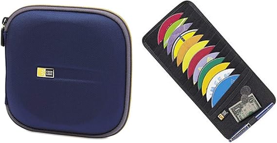 Case Logic EVW-24 EVA Molded 24 Capacity CD/DVD Case (Blue) and Case Logic AV-12 12-Capacity CD Visor, Black