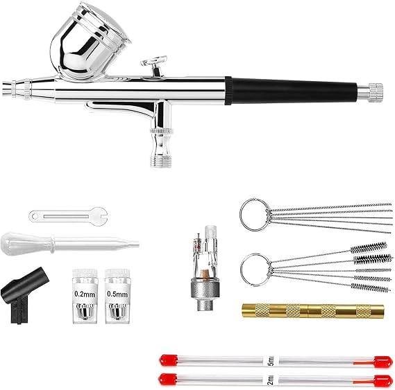 Airbrush Kit, Double Action Spray Airbrush, Portable Mini Air Compressor, with 3 Nozzles, Cleaning Kit, Auto Shutoff Low Noise for Nail Art, Makeup, Painting, Cake Decor, Model Coloring & DIY Crafts