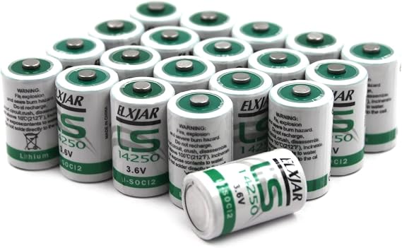 (20-Pack) 3.6V 1200mAh 1/2AA Battery for LS14250, ER3S, ER4, TL-2150 | Li-SOCl2 non-rechargeable batteries for compatible water, electricity and gas meters, PLC systems and industrial equipment.