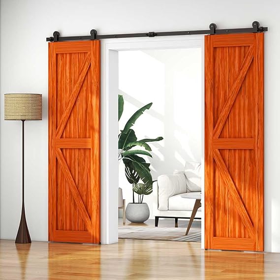 6FT Sliding Barn Door Hardware Kit, for 18" Width Double Door, Top Mount Roller, Matte Black