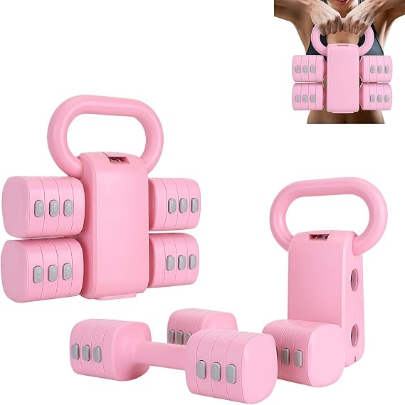 Adjustable Kettlebell Set, 2-in-1 Free Weights Dumbbells Set for Men/Women, 2kg/3kg/4kg/5kg Dumbbells Pair Hand Weights with Non-slip Handle for Home Gym Fitness Strength Training(Pink)