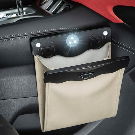 Smart LED Car Trash Can Garbage Bag Passenger Side Back Seat Hanging | LED auto-open, lid Reusable Portable waterproof faux leather, leak-proof, space-saving design for car, Toilet office & travel