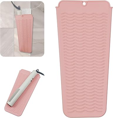 Heat Resistant Silicone Mat with Hanging Hole, Heat Resistance Up to 482°F，Straightener Heat Resistant Travel Mat & Pouch for Curling Iron, Flat Iron and Other Hot Hair Styling Tools, 11 x 5 in, Pink