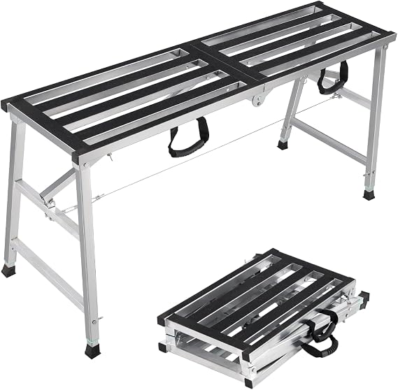 Scaffolding Work Platform 1400 x 380mm Folding Hop Up Platform Steel Step Ladder Stool 270KG Load Capacity for Home, Office, Workshop and Garage