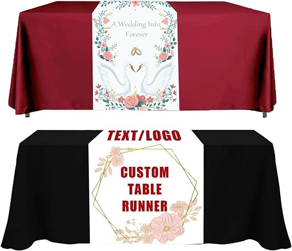 Custom Table Runner 13"x72" with Business Logo DIY Personalized Table Cloth with Logo or Your Text for Party birthdayTradeshow Events, Wedding, Christmas Decor