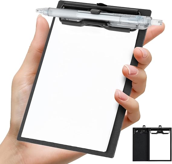 FRETONBA Mini Clipboard 4x6 Inch with Pen Holder, 2 Pack, Black
